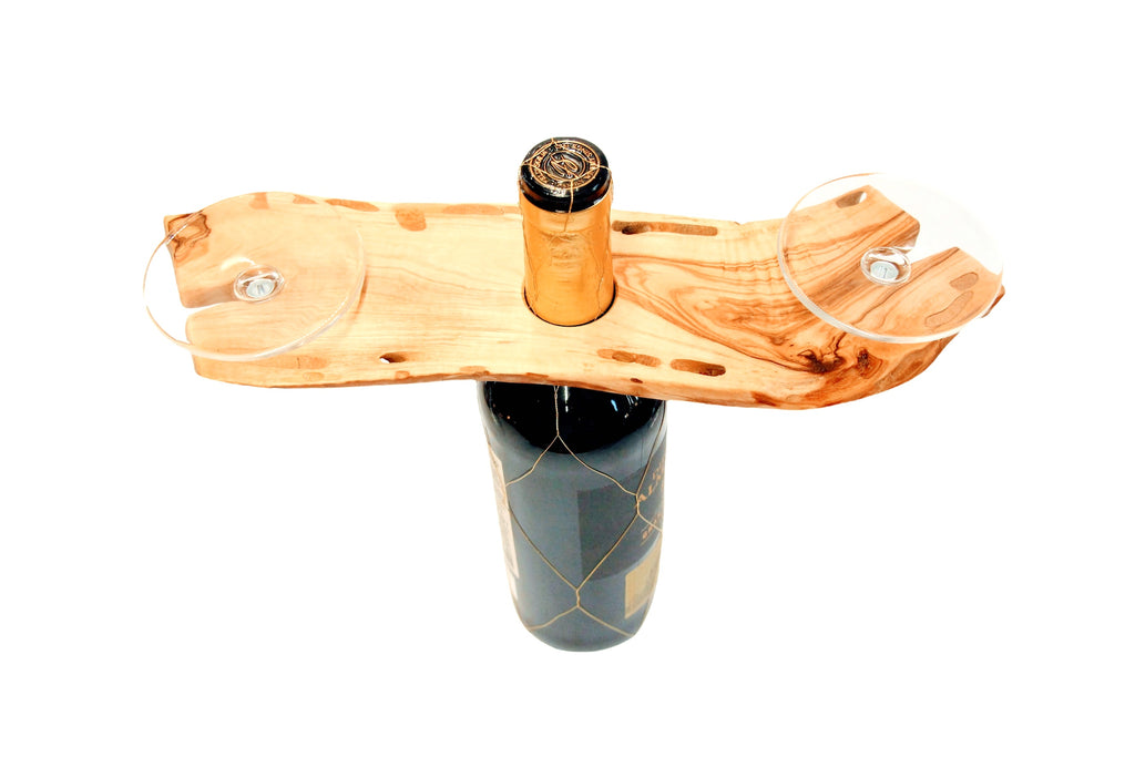 Olive wood wine glass holder