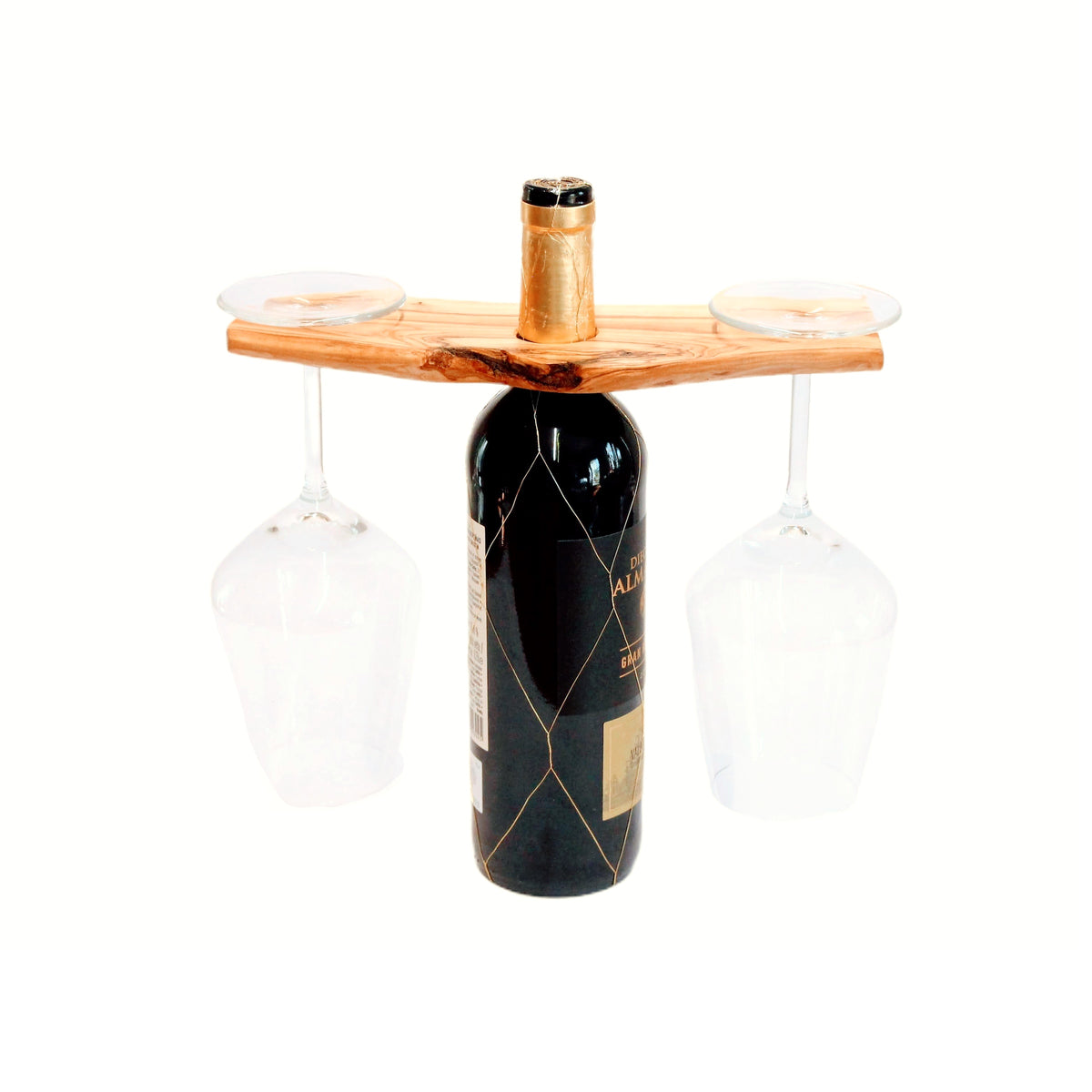 Olive wood wine glass holder